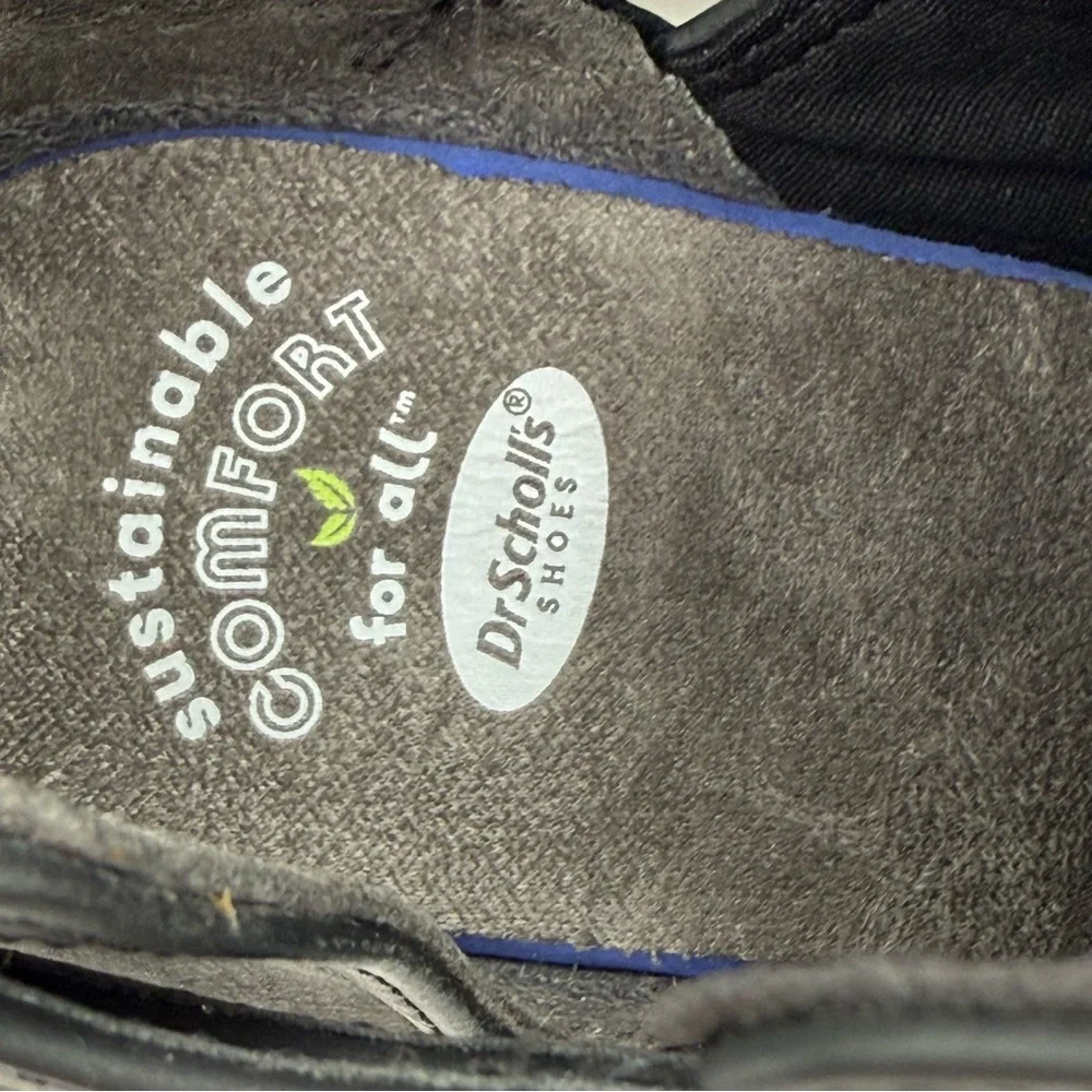 Dr. Scholl’s Literally Black Cutout Ankle Boots w/ Gold Buckle & Stacked Heel - Picture 11 of 16
